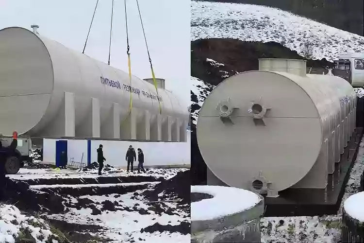 Монтаж полипропиленового резервуара на 60 кубов